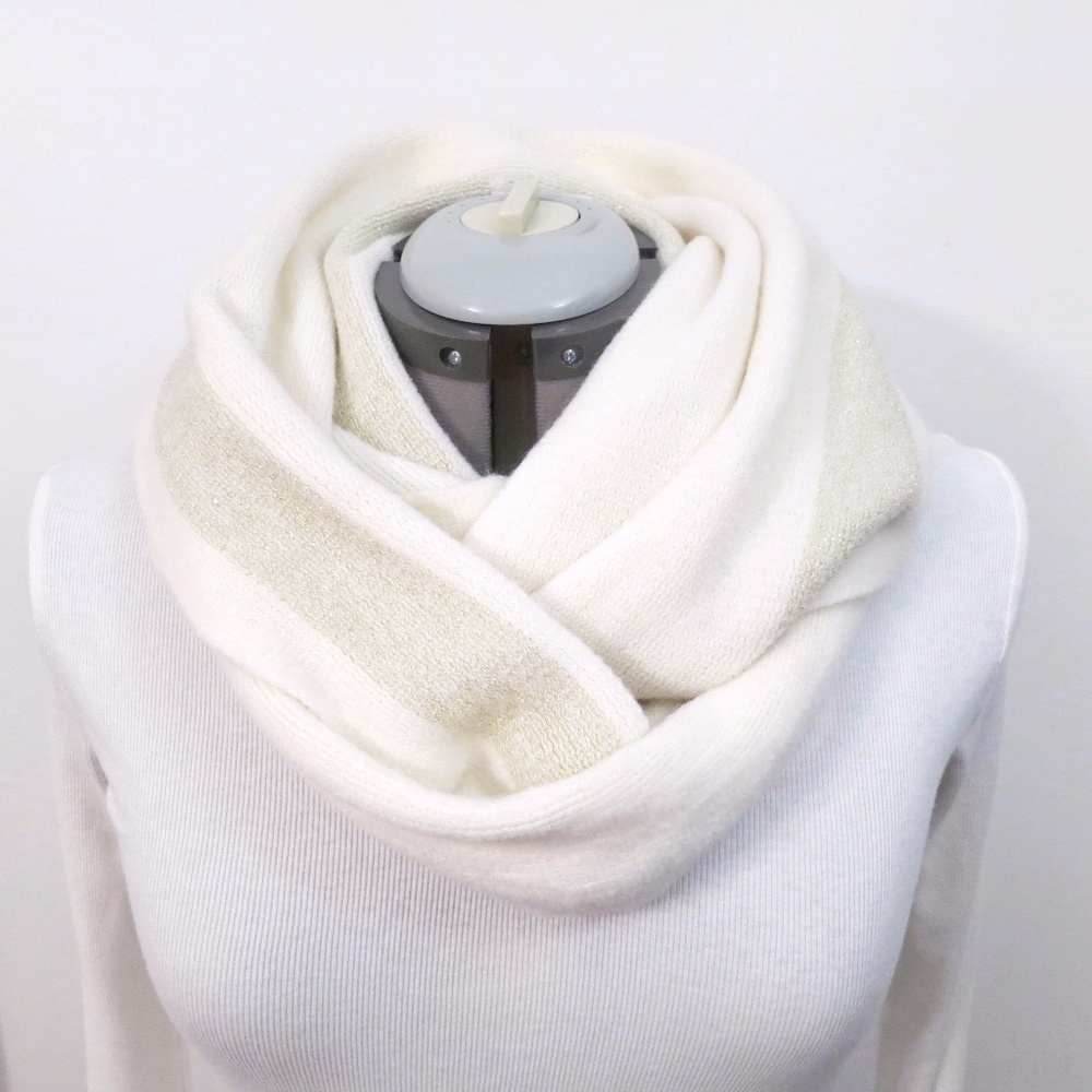 Soft, Cozy, and Warm Calvin Klein Knit Cream and Gold Infinity Scarf